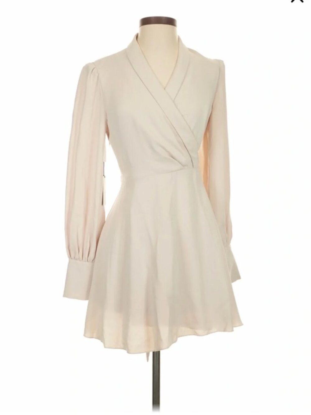 New Aritzia Babaton Hyde satin bishop long sleeve wrap style v-neck minidress - Picture 12 of 16